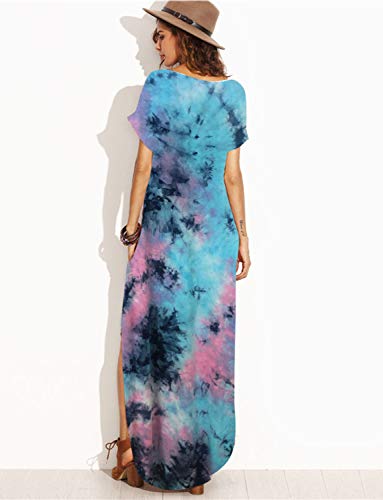 Vestidos Mujer Casual Playa Largos Verano Tie Dye Vestido Boho Hendidura Falda Larga Maxi Vestido Playeros Bluetiedye L