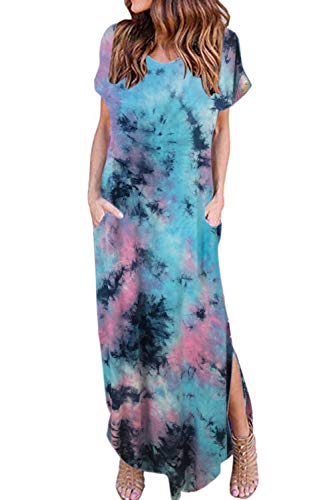 Vestidos Mujer Casual Playa Largos Verano Tie Dye Vestido Boho Hendidura Falda Larga Maxi Vestido Playeros Bluetiedye L