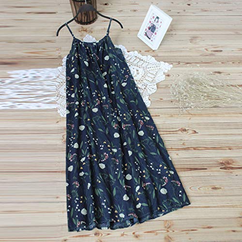 Vestidos Mujer Verano 2019 Nuevo SHOBDW Cuello Redondo Sin Mangas Camisole Suave Elegant Boho Floral Vestidos Playeros Mujer Casual Suelto Vestidos Mujer Largos Talla Grande(Armada,5XL)