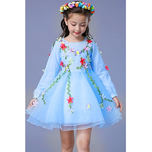 Vestidos para Bebé Niñas - Princesa Largos Vestido de Encaje Elegante Ropa de Fiesta/Noche/Bodas Mangas Largas Invierno Otoño Vestir Azul Claro/160