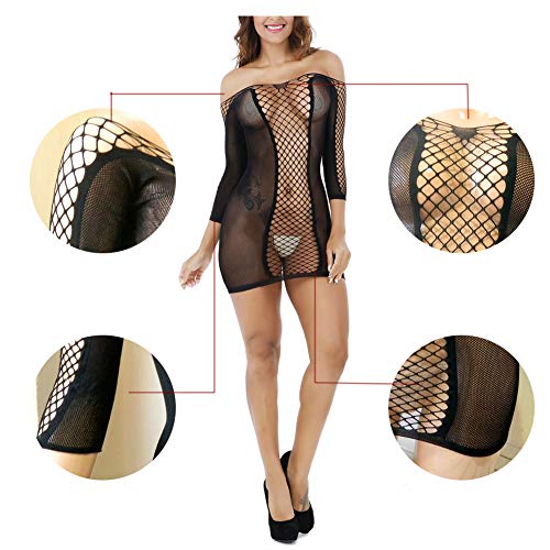 VicSec Una Pieza Lencería Sexy Body Fishnet, Erótico Mini Seductor Vestido Corto Picardías Malla Ahuecada Babydoll Mujeres Al Cuerpo Prendas Bodycon Atractivo Ropa de Cama Club Nocturno