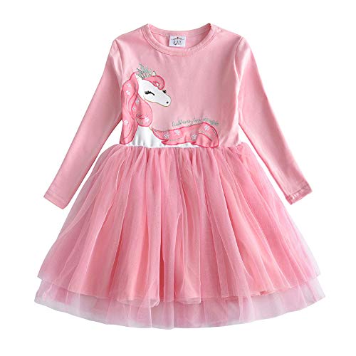 VIKITA Vestido Invierno Manga Larga Tul Algodón Bordado Unicornio para Niñas LH4579 8T