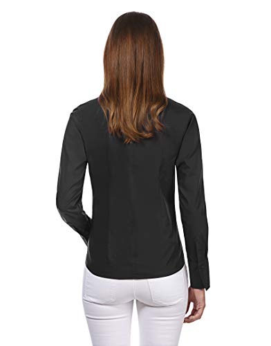 Vincenzo Boretti Camisa de Mujer, Corte Ligeramente más angosto, 100% algodón, Manga-Larga, Cuello cáliz, Lisa, fácil de Planchar, Elegante y clásica Negro 36