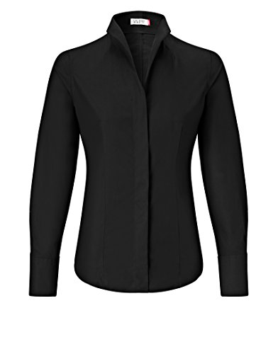 Vincenzo Boretti Camisa de Mujer, Corte Ligeramente más angosto, 100% algodón, Manga-Larga, Cuello cáliz, Lisa, fácil de Planchar, Elegante y clásica Negro 36