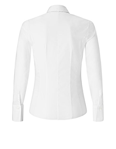 Vincenzo Boretti Camisa de Mujer Elegante y clásica, Ajustada Entallado (Slim-fit), Mezcla de algodón, Ligeramente elástica, Manga-Larga, Cuello Kent, Lisa - fácil de Planchar Blanco 36