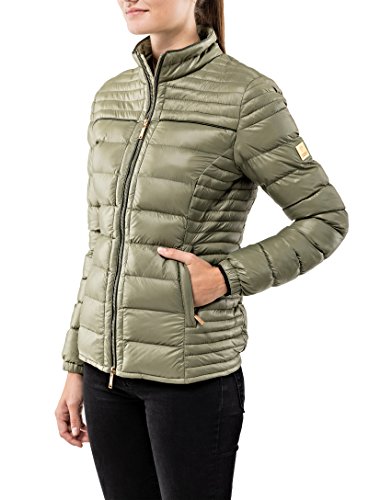 Vincenzo Boretti Chaqueta Acolchada Muy Suave de Mujer, para Entretiempo, Primavera, Invierno, Estilo Elegante Deportiva con Ribete Decorativo de Contraste, Bolsillos Interiores Oliva S