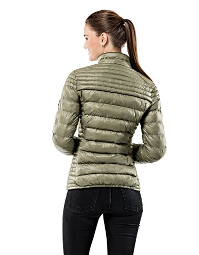 Vincenzo Boretti Chaqueta Acolchada Muy Suave de Mujer, para Entretiempo, Primavera, Invierno, Estilo Elegante Deportiva con Ribete Decorativo de Contraste, Bolsillos Interiores Oliva S