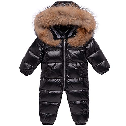 Vine Bebé Traje de Nieve Mameluco con Capucha de Pluma Traje de Esquí Invierno Pelele Niñas Niños Trajes Ropa de Invierno, Negro 9-12 Meses