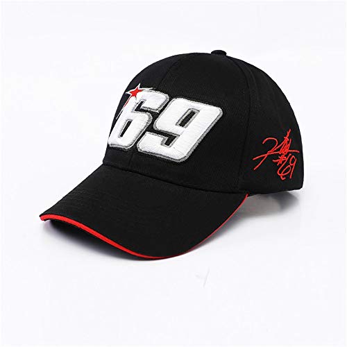 Vinteen Nueva Motocicleta Moto GP Gorra de Carreras Gorra de béisbol Gorra de béisbol Rossi VR No. 69 Ventilador F1 Sombrero de Lengua de Pato (Color : Black)