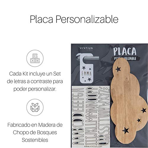 VINTIUN Placa Forma Nube Modelo Estrellas En Madera Con Kit De Letras Pegatinas de pared