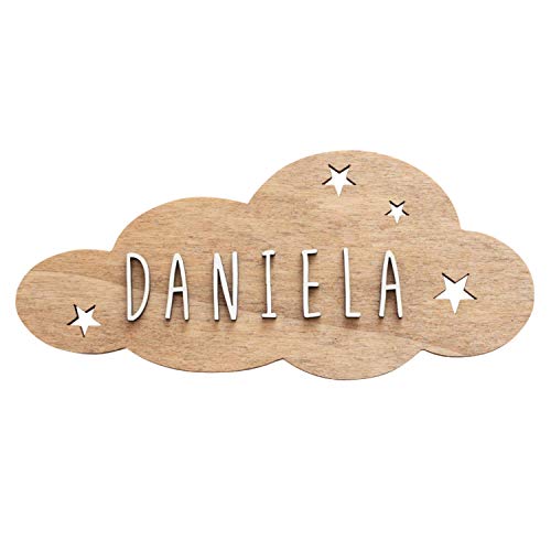 VINTIUN Placa Forma Nube Modelo Estrellas En Madera Con Kit De Letras Pegatinas de pared