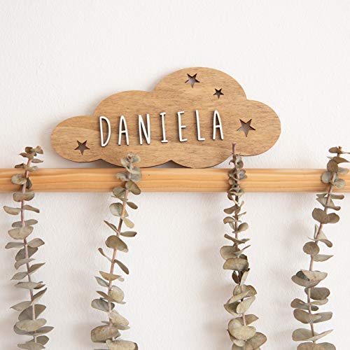 VINTIUN Placa Forma Nube Modelo Estrellas En Madera Con Kit De Letras Pegatinas de pared