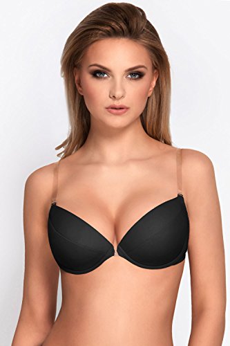 Vivisence Eve 1012 Sujetador Push-Up con Tirantes Y Espalda De Silicona para Mujeres Liso con Aros - Hecho En La UE, Negro,95B