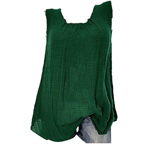 VJGOAL Camiseta sin Mangas para Mujer Camisetas de Tirantes Verano Casual Moda Color sólido Cuello Redondo Algodón Lino Tank Tops Tallas Grandes Blusa Suelta