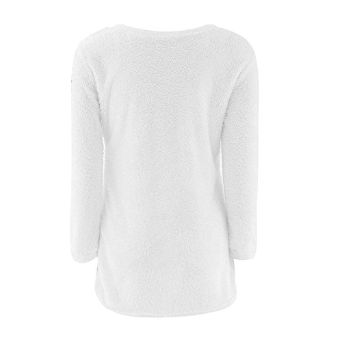 VJGOAL Mujer Otoño e Invierno Moda Casual Color sólido Manga Larga Suave y cómodo Felpa Cuello Redondo Jerseys Jumper Blusa(Small,Blanco)