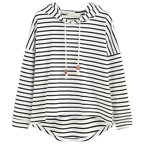 VJGOAL Mujer otoño Plus Size Moda Raya con Bolsillos Casual Sweatshirt Manga Larga Crop Jumper Pullover Tops (Blanco, S)