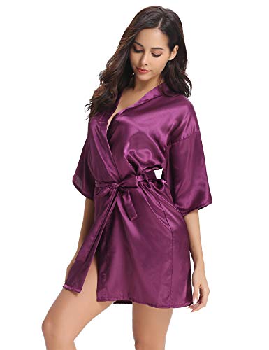 Vlazom Kimono Mujer Satén Suave y Ligero, Albornoces para Muje de Dormir/Batas Mujer de Pijamas S-XXL