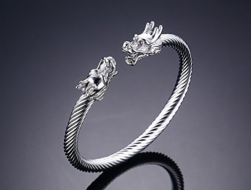 VNOX Hombres de Acero Inoxidable Frente a Dragon Head Wire Viking Brazalete Brazalete Pulsera Plata