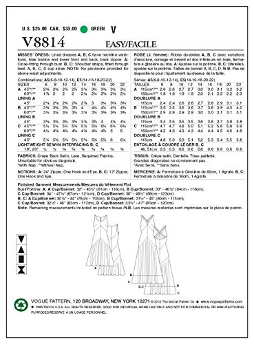 VOGUE PATTERNS V8814 - Patrones de Costura para Vestidos de Mujer (Tallas 34 a 42)