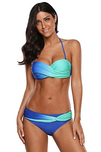 Voqeen Bikinis Mujer Push Up Bikinis 2021 Bandeau Top Traje de Baño Mujer Sexy Conjuntos de Bikini Reversibles 2pcs Halter Cuello Bikini