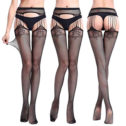 Voqeen Medias Lencería Liguero Muslo Panti Medias, Sexy Medias de Rejilla para Mujer Fishnet Tights Pantimedias