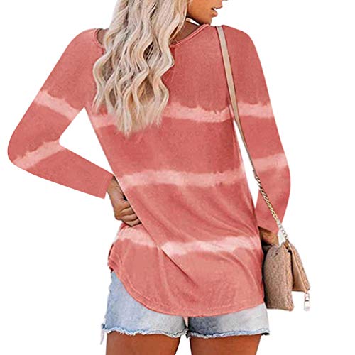 Voqeen Mujer Looes Sudadera Tie-Dye Impreso Botón a Rayas Camiseta de Manga Larga Pullover Casual Tops