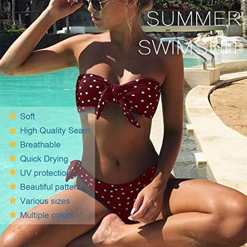 Voqeen Mujeres Cuello Halter Sin Tirantes Bandeau Giro Hacer Subir Lunares Conjunto de Bikini Traje de baño