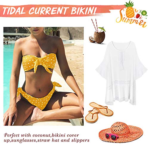 Voqeen Mujeres Cuello Halter Sin Tirantes Bandeau Giro Hacer Subir Lunares Conjunto de Bikini Traje de baño (Amarillo, L)