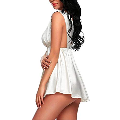 VPASS Lencería Erotica de Mujer, Mujeres Sexy Ropa de Dormir Bata de baño Larga Camisón Perspectiva de Encaje de lencería Hueca Traje Bata de Satén Lencería Tentación Camisones Albornoz Camisón