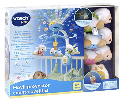 VTech - Móvil Proyector Cuenta Ovejitas, Juguete de Cuna para Bebé, Más de 70 Nanas, Canciones, Sonidos y Frases, Incluye Mando a Distancia (3480-503322), Multicolor, 0 - 24 meses