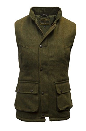 Walker and Hawkes - Chaleco de Tweed para Hombre - Inspirado en la hípica y la Caza - Salvia Oscuro - S (38"-40")