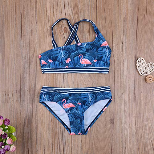 WangsCanis 2 piezas Infantil Playa del Niño Traje de Baño Bikini Set de dos Piezas Traje de Baño Traje de Baño Sujetador Top Slip Flamenco Azul Oscuro 8 años