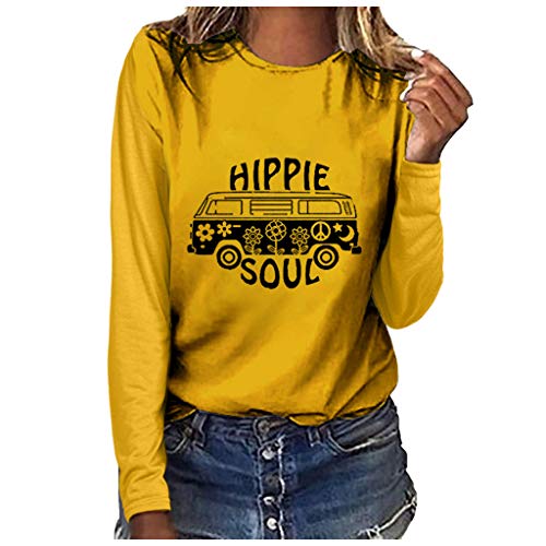 WARMWORD Mujer Tops Manga Larga Casual Elegantes Blusas para Mujer Cómodas Mangas largas Blusas para Mujer Otoño Mujer Moda Talla Extra Impresión Cuello Redondo Manga Larga Camiseta Blusa Tops