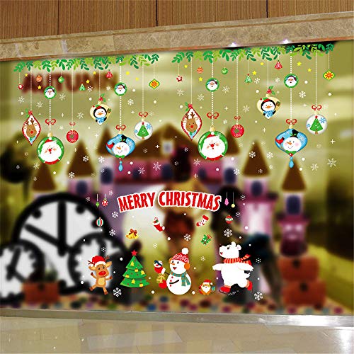 WARMWORD_Navidad Santa Vinilos Vinilo Removiblevacaciones DecoracióN Caricatura Arbol NiñO Habitacion Decoracion Vidrio Pared Pegatina Ventanas Papá Noel Reno MuñEco Nieve