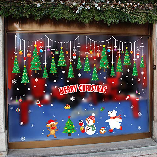 WARMWORD_Navidad Santa Vinilos Vinilo Removiblevacaciones DecoracióN Caricatura Arbol NiñO Habitacion Decoracion Vidrio Pared Pegatina Ventanas Papá Noel Reno MuñEco Nieve