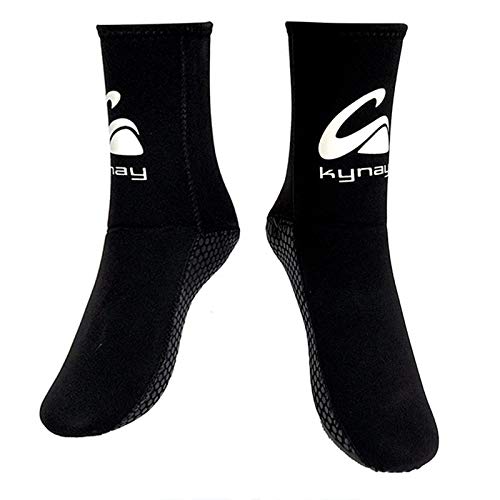 WELLPATH Calcetines de buceo de neopreno, 3mm Calcetines con aleta de agua ultra premium Trajes de neopreno térmico Calcetín antideslizante flexible para natación en la playa deportes (S, Negro)