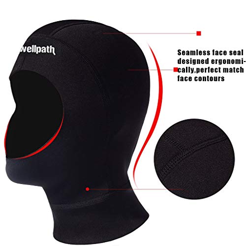 WELLPATH Capucha de Buceo, Traje de Neopreno de 3 mm Capucha de Buceo Gorra de Buceo Duradera y Estirable para Snorkel, Kayak, Vela, piragüismo, Deportes acuáticos