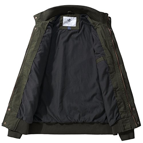 WenVen Chaqueta de Algodón Otoño Casual Rompevientos Cremallera Delgada Chaqueta Fina Joven Sahariana Chaqueta de Aviador Invierno Hombre Verde Militar Large