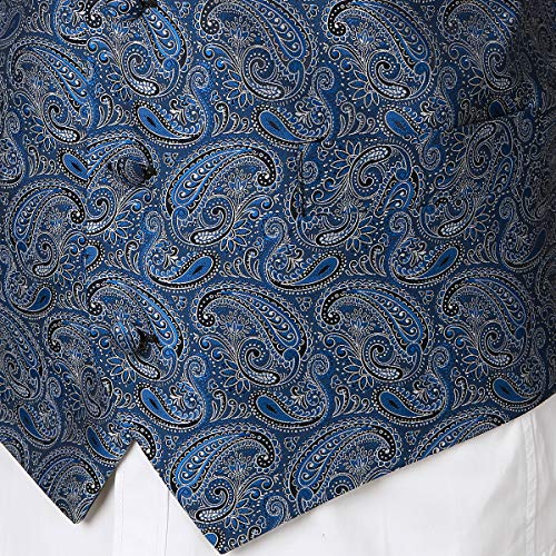 WHATLEES Juego de chaleco, corbata y pañuelo de bolsillo para hombre clásico de cachemira jacquard Ba0213-azul marino. XL