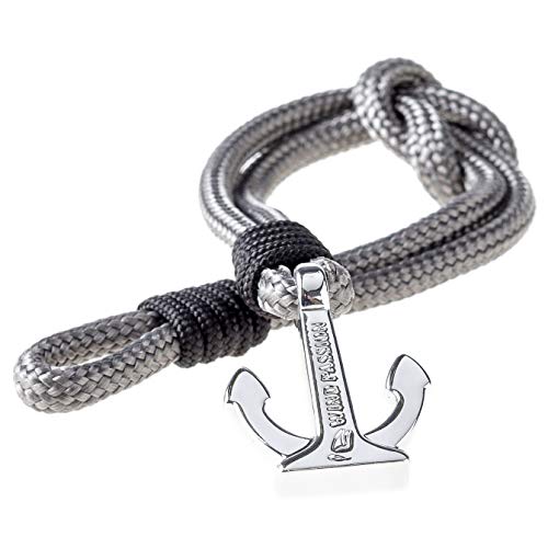 Wind Passion Pulsera Ancla Gris de Trenzada Cuerda Paracord Acero Inoxidable para Hombre y Mujer, Tall Large