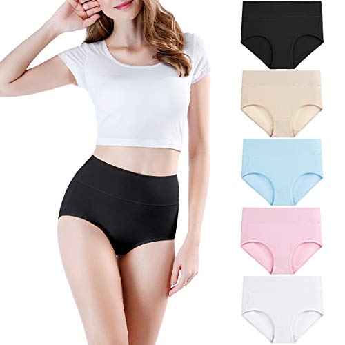 wirarpa Bragas Mujer Algodón de Cintura Alta Ropa Interior Pack de 5 Talla 40 42