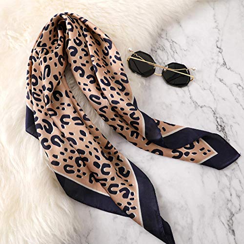 WLLLO Moda Mujer Bufanda Marca de lujo Estampado de leopardo Bufandas de seda Chal Foulard Pañuelos de cabeza cuadrada Wraps 2017 NUEVO 70 * 70cm-Azul