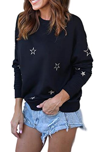 Women 's Casual Manga Larga Túnica Estampado De Estrellas Jersey T - Shirt Top tee Black M