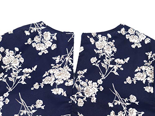 WonderBabe Mujer Vestido de Cuello en V para Noche de Manga Corta/Larga con Estampado de Flores con Volantes Vestido de Longitud Media Casual Ropa