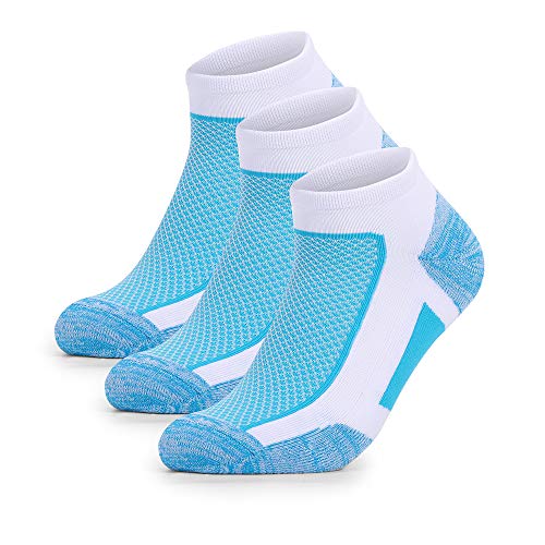 Wonewin 3 Pares Calcetines Running Para Hombre Mujer - Deporte Calcetines Cortos de Algodón Con Amortiguación Respirable Running Ciclismo (Azul, XL)