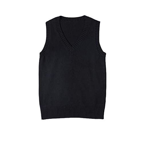 WOOKIT Chaleco de Uniforme JK de Color Liso Cuello Pico Chaleco de Punto algodón Abrigo Estilo japonés Negro-XXL