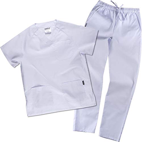 Work Team Uniforme Sanitario, con elástico y cordón en la Cintura, Casaca y Pantalon Unisex Blanco M