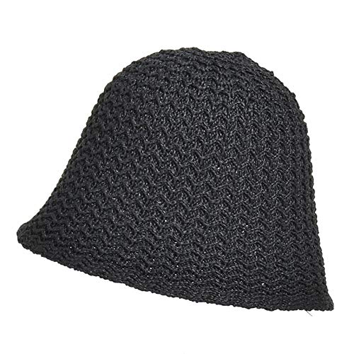 WT9 Sombreros para el Sol para Mujer Sombrero de Paja Flexible de ala Corta Plegable,Sombrero para el Sol Tejido a Mano Protección UV Accesorios de Playa,Negro