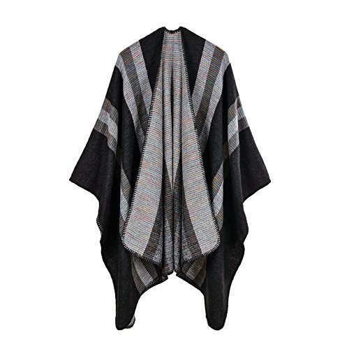 Wtrend Women's Oversized Scarf Shawl Poncho Cape Cardigan Wrap Sweater Coat Black M