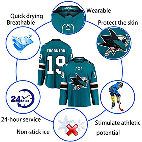 WXFO ShȃRks thǒRntǒn 19# Jerseys de Hockey sobre Hielo, Hombres/Mujeres/Sudaderas Juveniles de Manga Larga Transpirable, Letras Cosidas y números Bordados de Ropa de blue-3XL